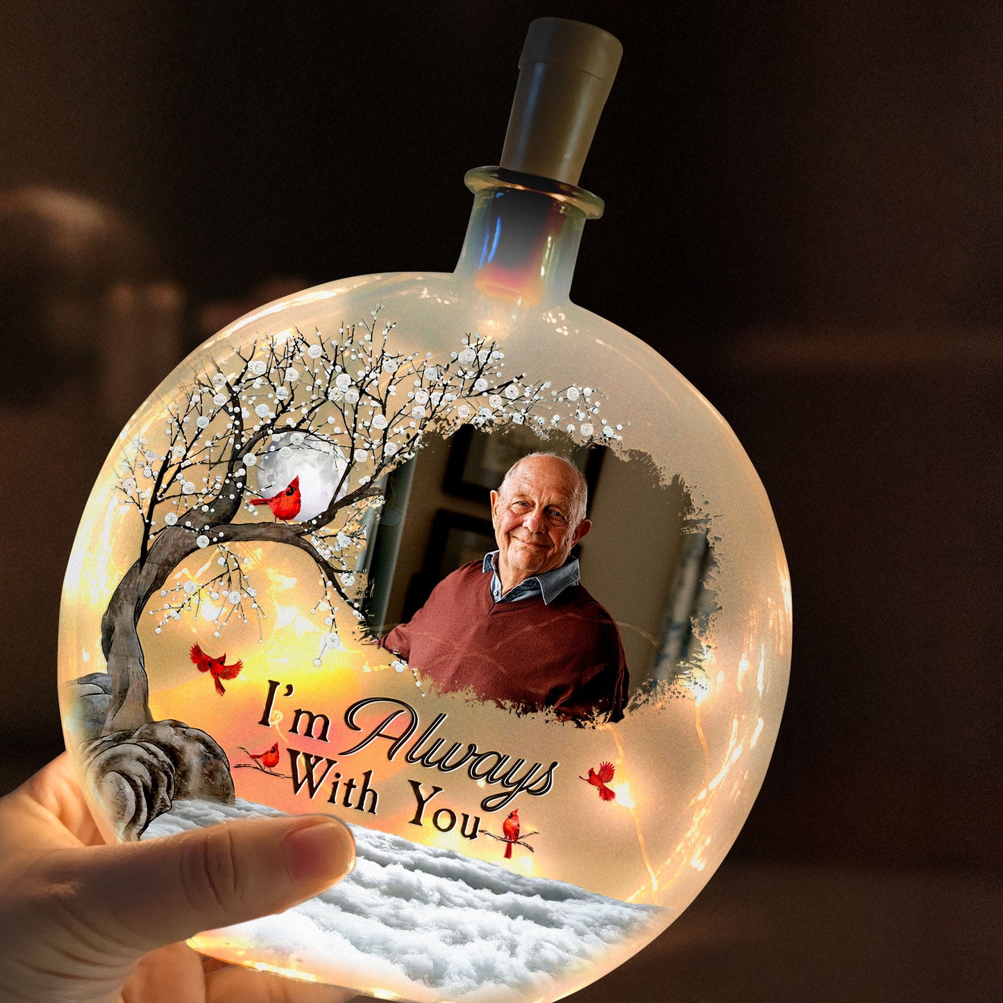 Memorial Light I'm Always With You - Personalized Photo Round Flat Bottle Light