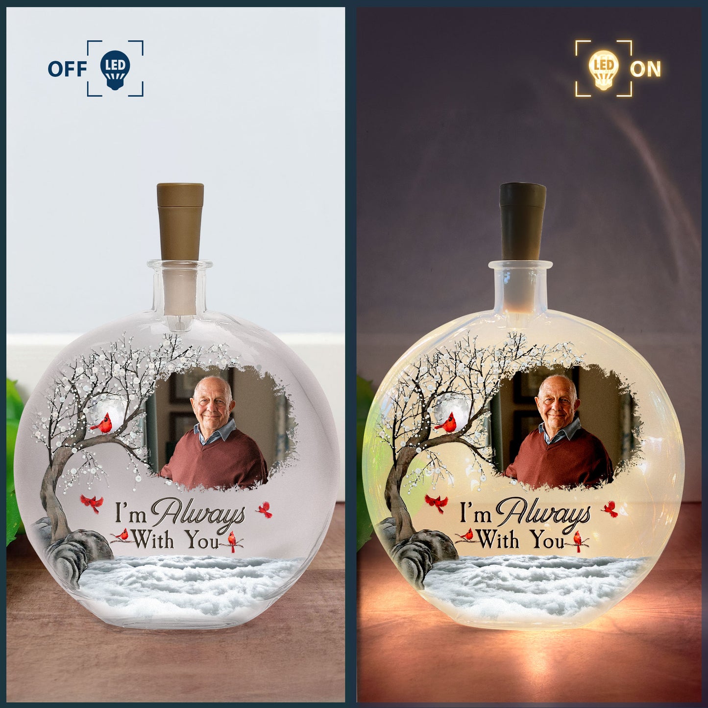 Memorial Light I'm Always With You - Personalized Photo Round Flat Bottle Light