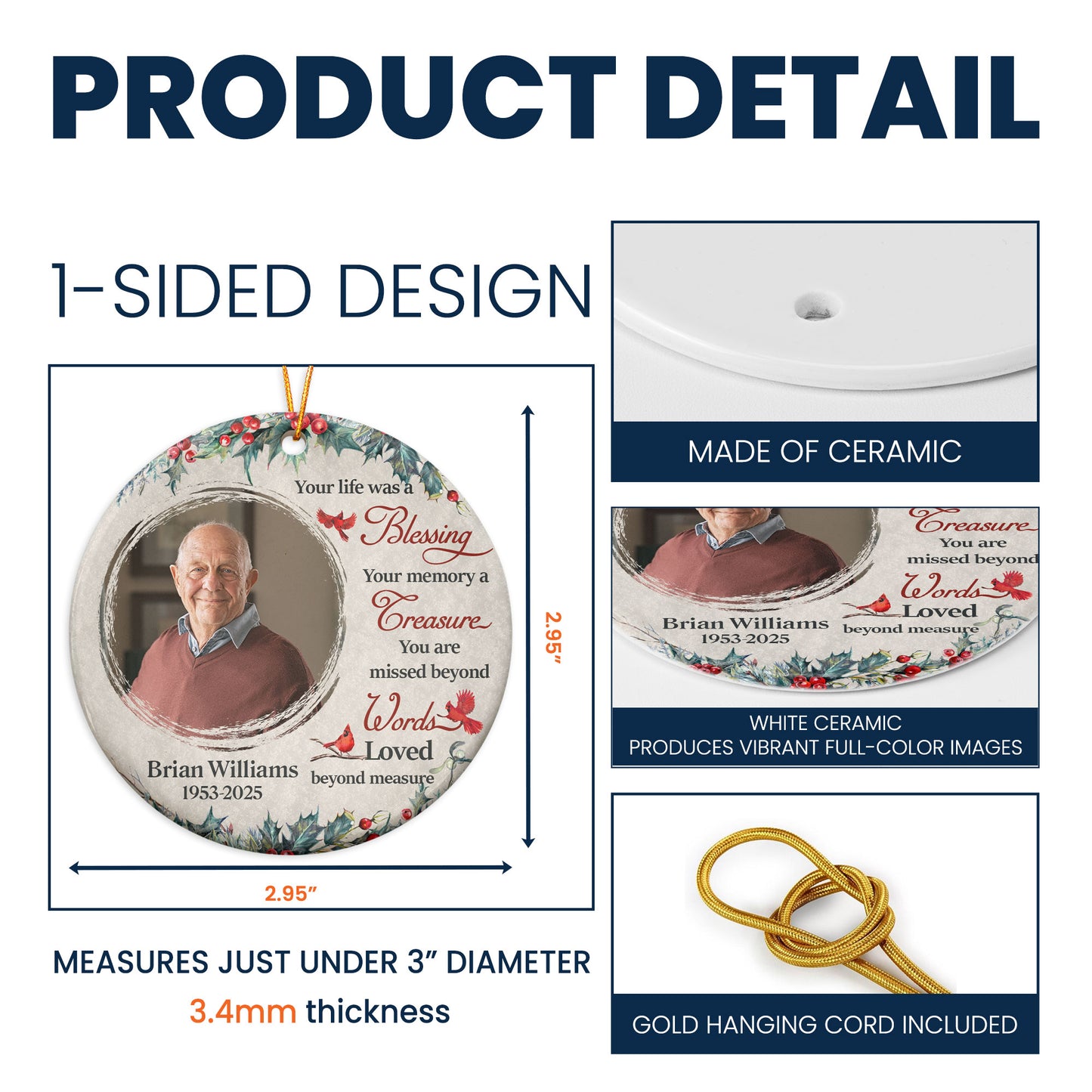 Memorial Ornament Your Life Was A Blessing - Personalized Ceramic Photo Ornament