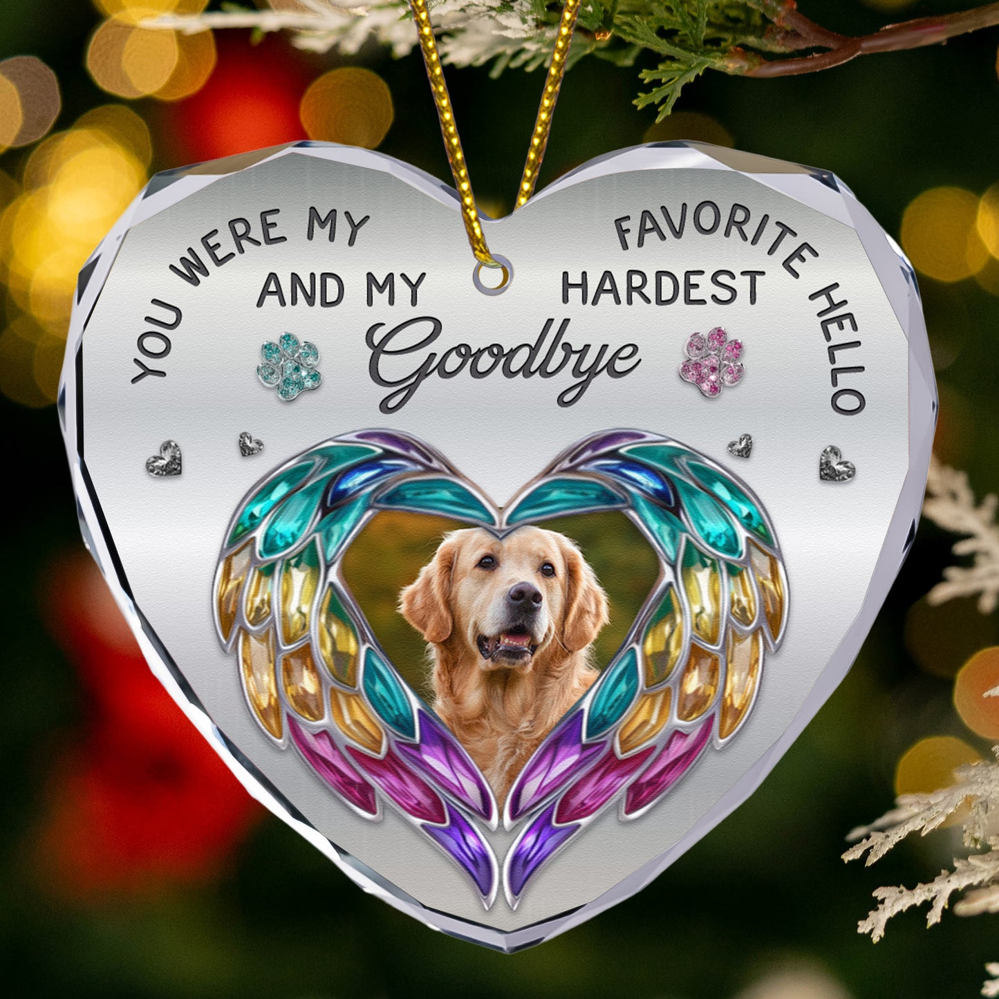 Memorial Pet For Loss Of Dogs, Cats - Personalized Heart Glass Photo Ornament