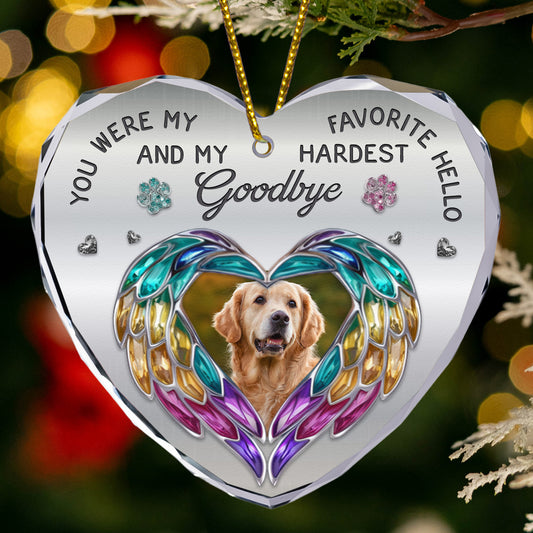 Memorial Pet For Loss Of Dogs, Cats - Personalized Heart Glass Photo Ornament
