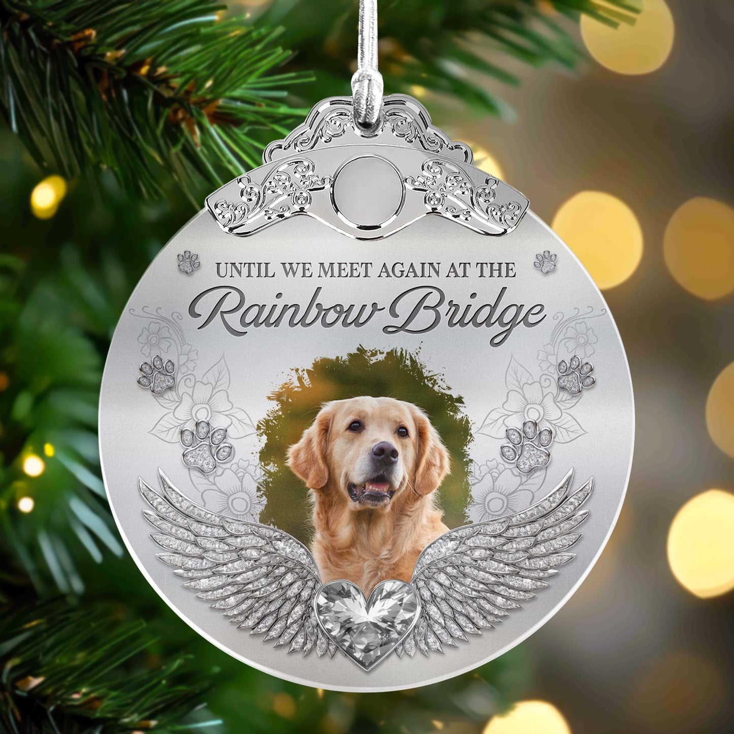 Memorial Pet In Heaven - Personalized Glass Photo Ornament With Silver Cap