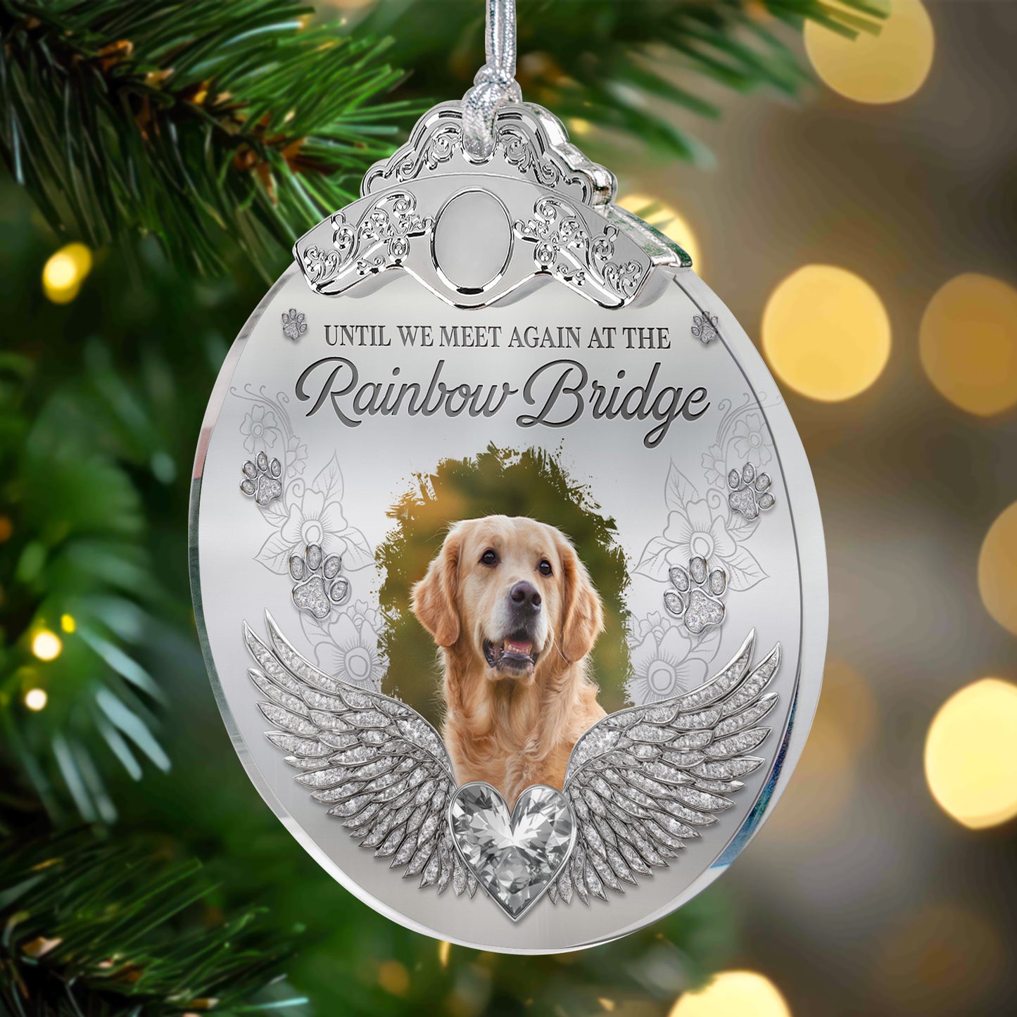 Memorial Pet In Heaven - Personalized Glass Photo Ornament With Silver Cap
