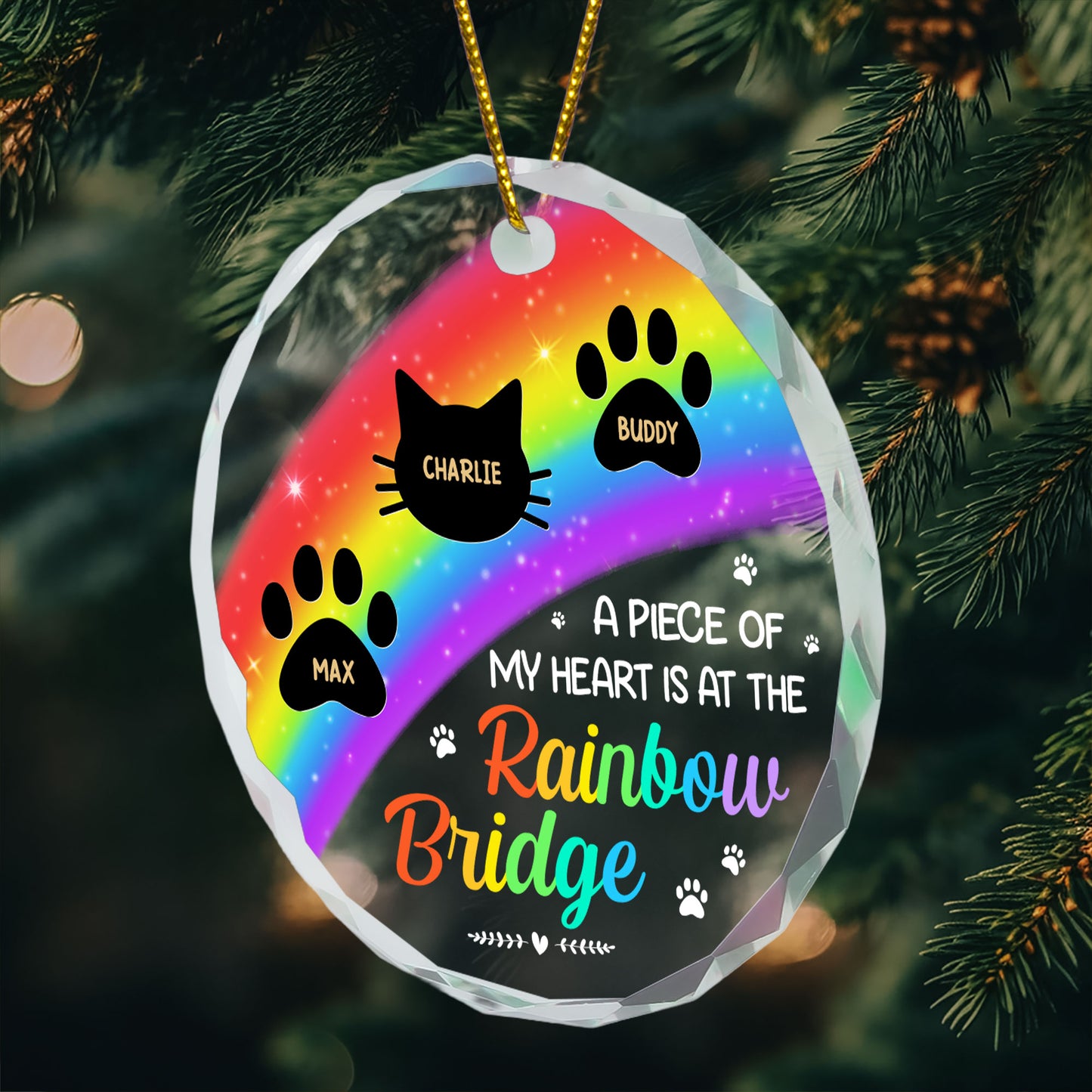 Memorial Pets Rainbow Bridge - Personalized Glass Ornament