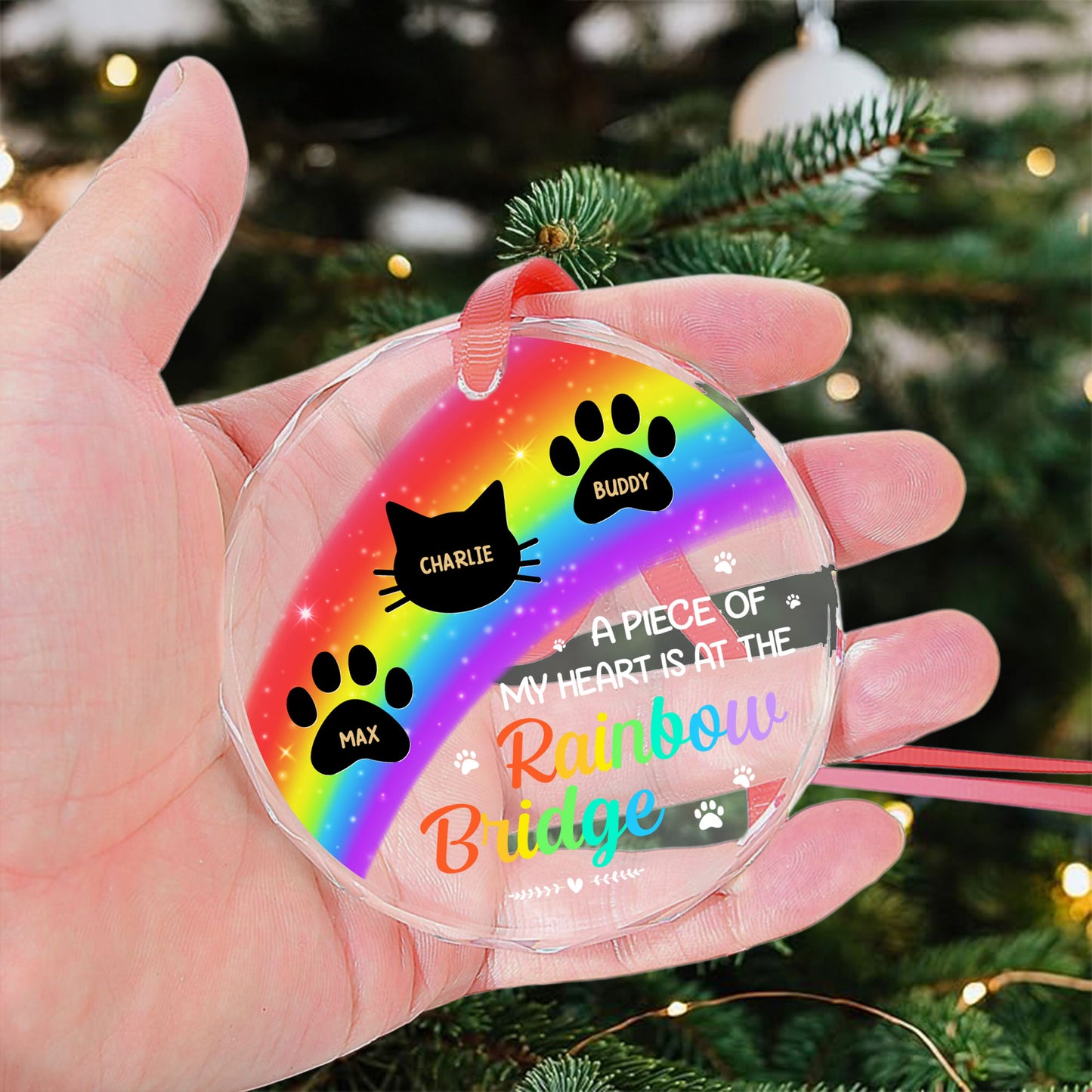 Memorial Pets Rainbow Bridge - Personalized Glass Ornament