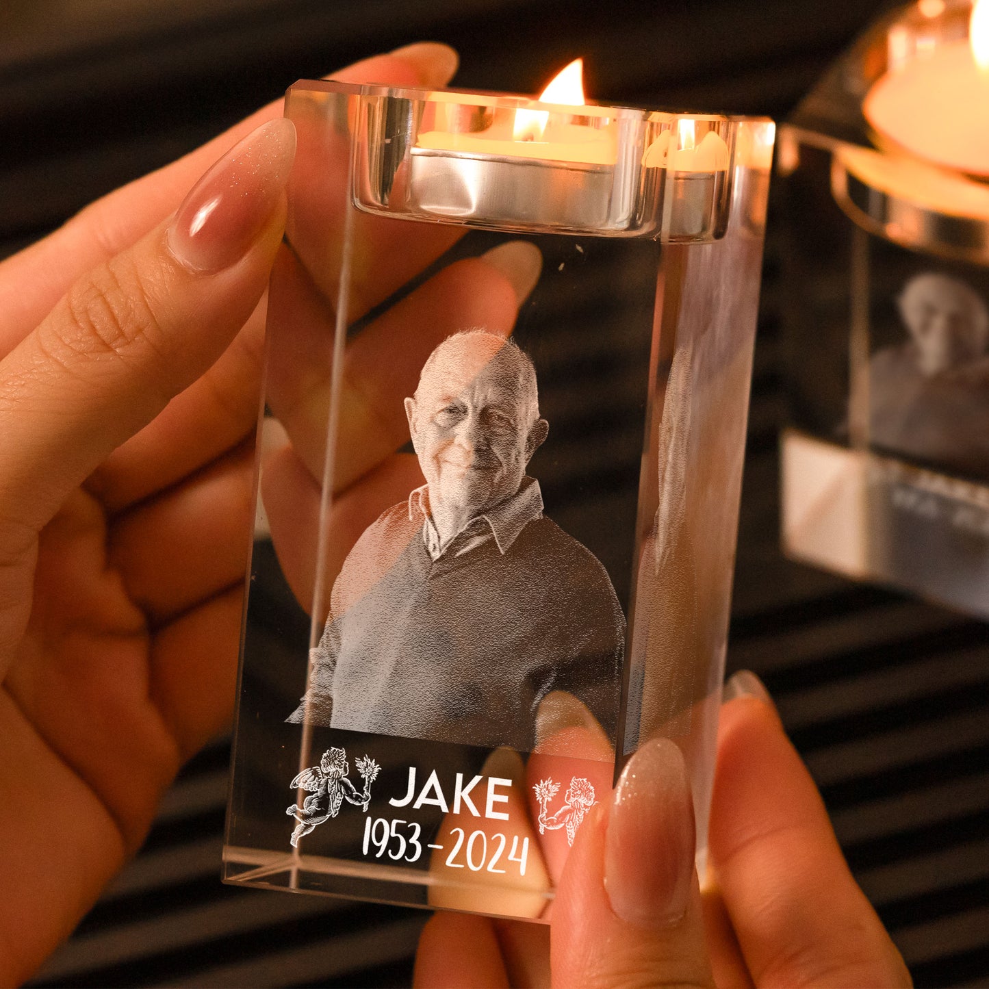 Memorial Photo - Personalized Photo Crystal Candle Holder