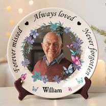 Memorial Plate With Custom Photo And Floral Design - Personalized Photo Ceramic Plate