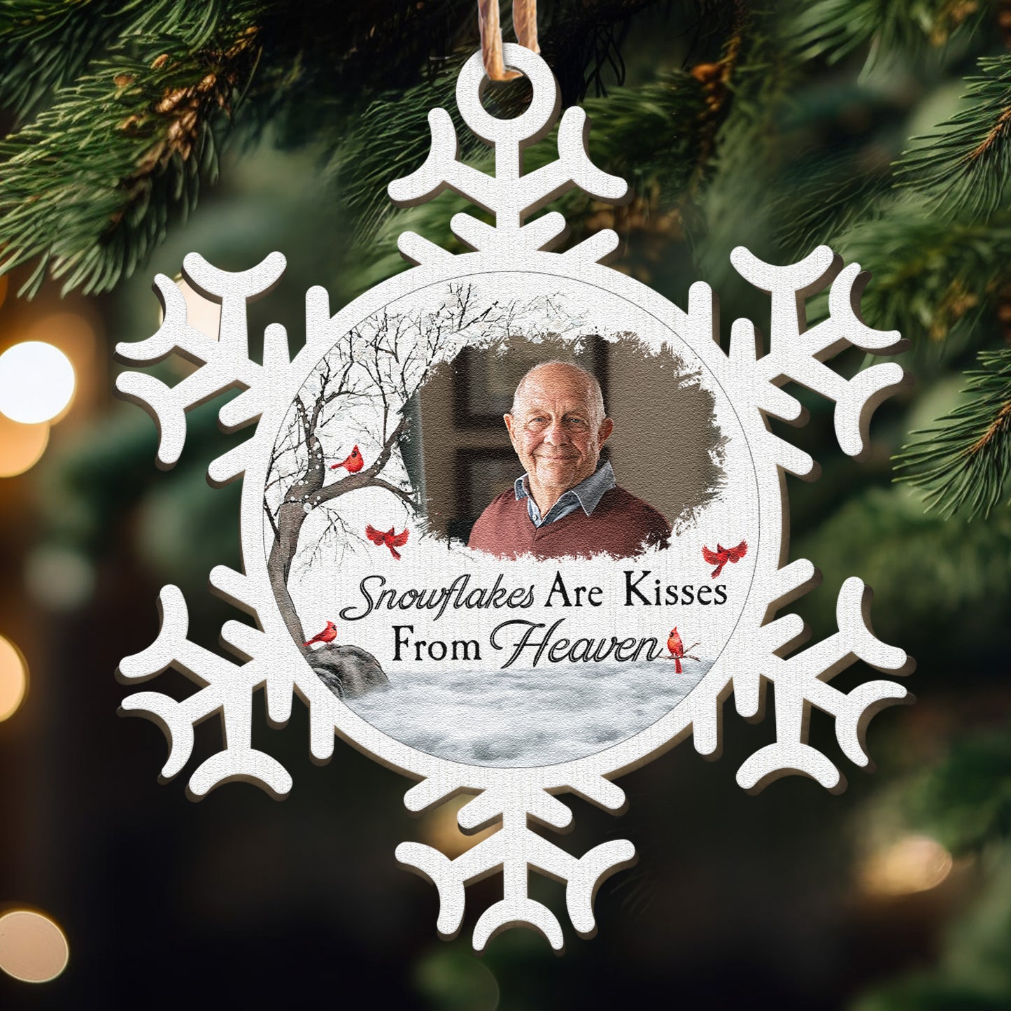 Memorial Snowflakes Are Kisses From Heaven - Personalized Wooden Photo Ornament