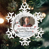 Memorial Snowflakes Are Kisses From Heaven - Personalized Wooden Photo Ornament