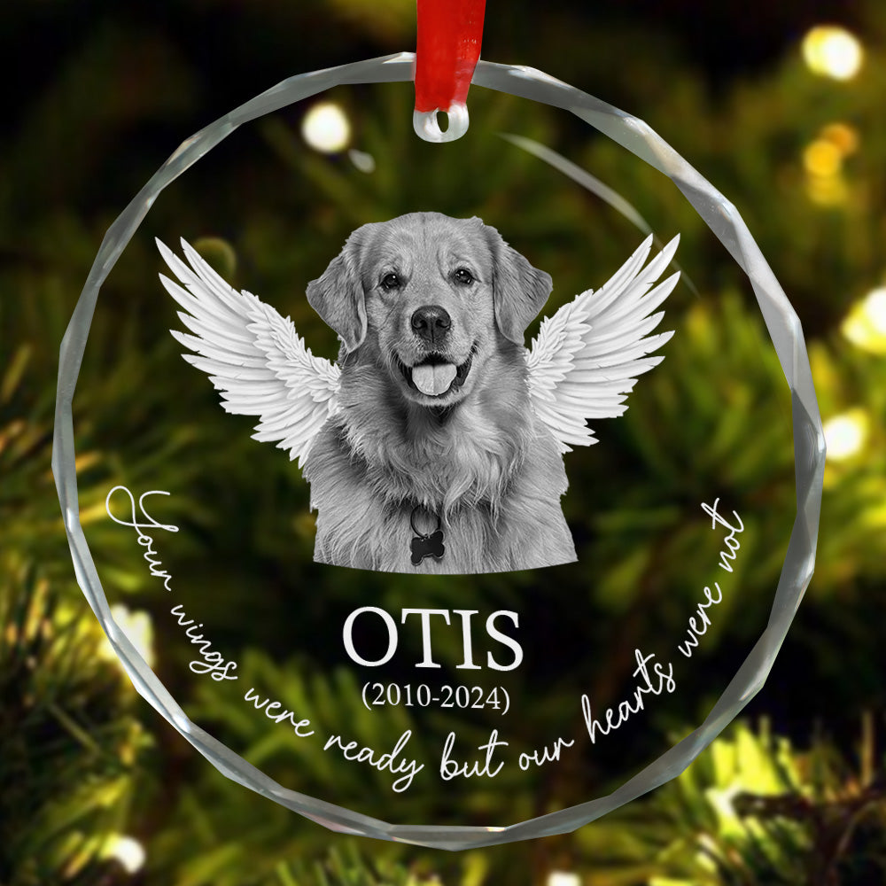 Memorial Your Wings Were Ready Our Hearts Weren't - Personalized Glass Photo Ornament