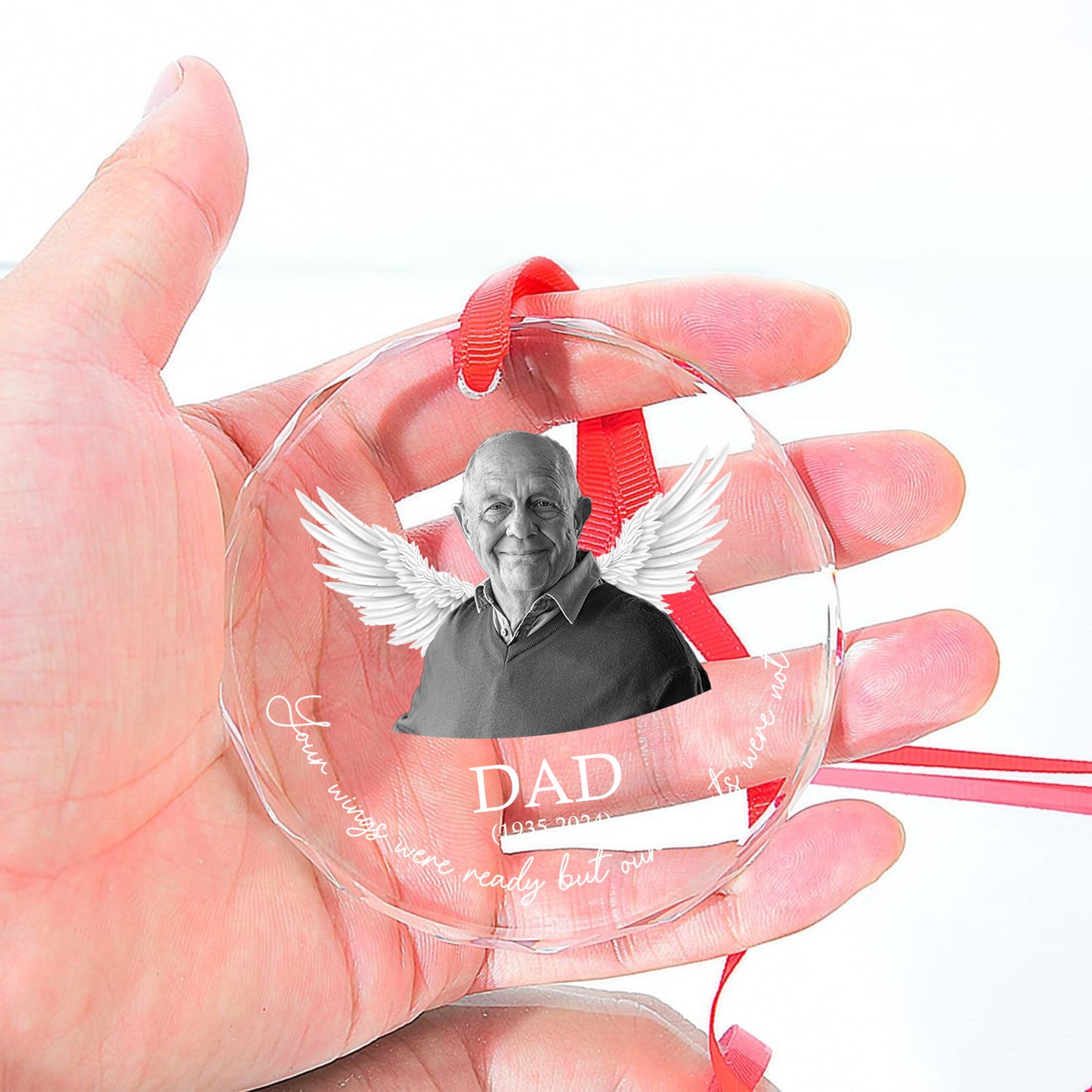 Memorial Your Wings Were Ready Our Hearts Weren't - Personalized Glass Photo Ornament