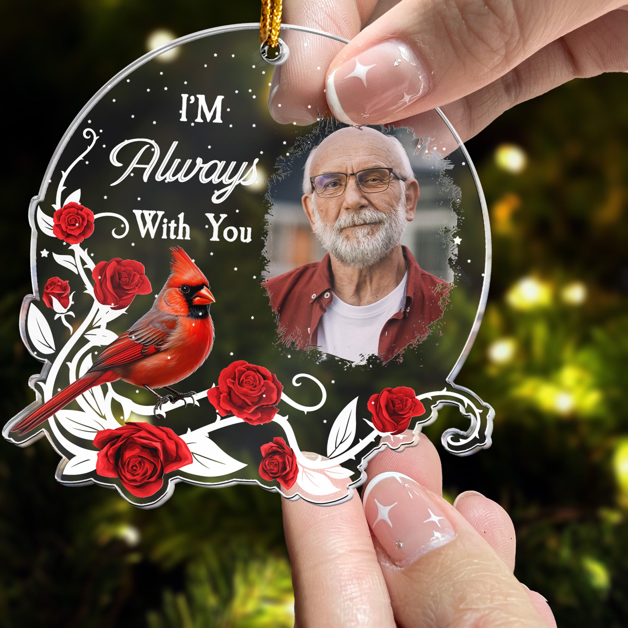 Memorial I'm Always With You Cardinal Rose - Personalized Acrylic Photo Ornament