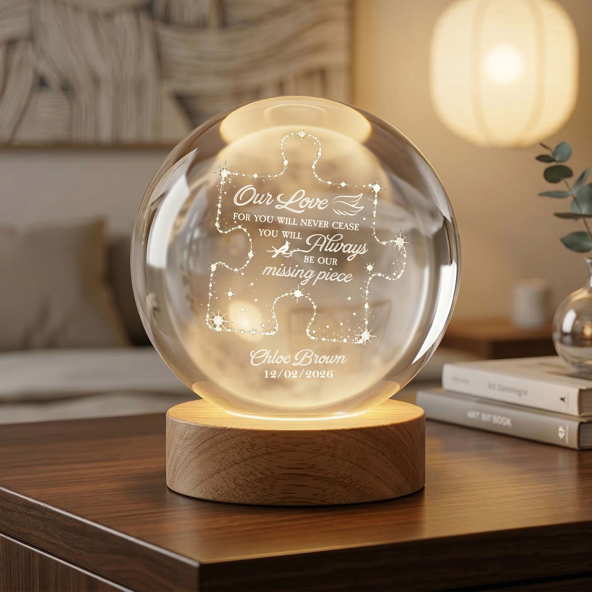 Memorial-Gifts Our Missing Piece Crystal Ball Light - Personalized Night Light 2