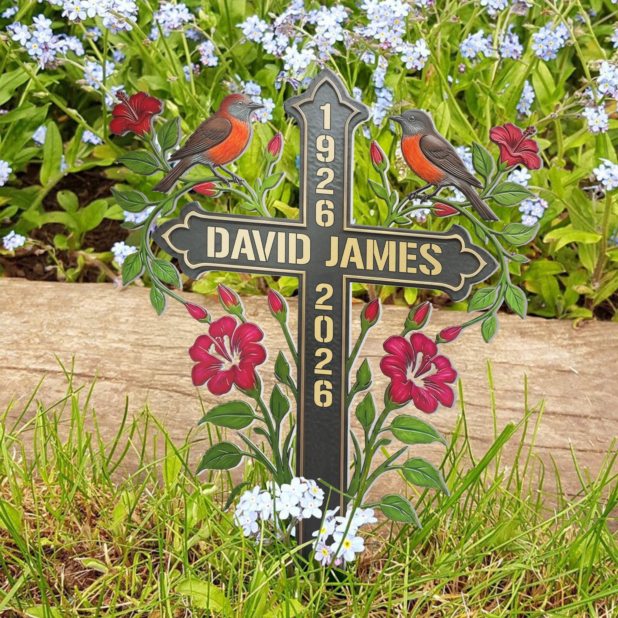 Memorial-Metal-Cross-Stake-Grave-Marker-Remembrance-Gift-Personalized-Garden-Stake-3