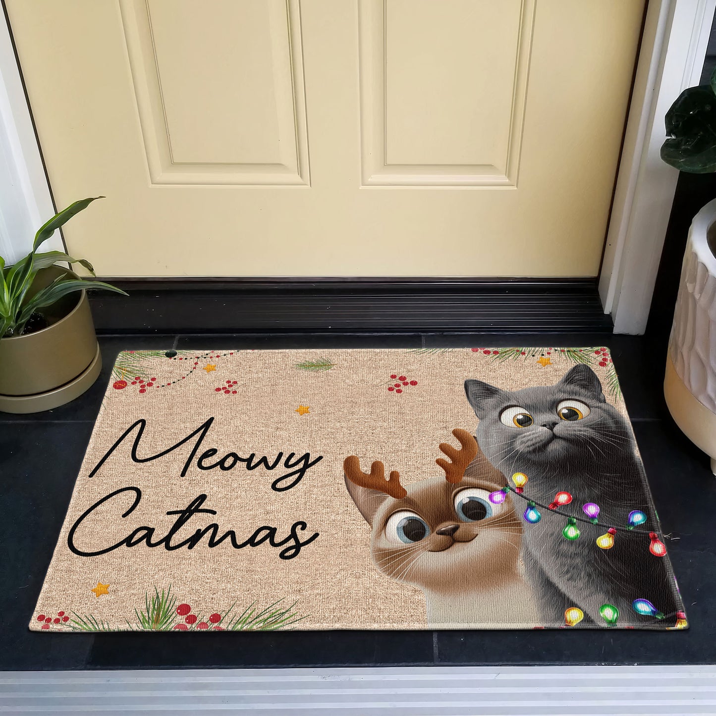 Meowy Catmas - 3D Style - Personalized Doormat