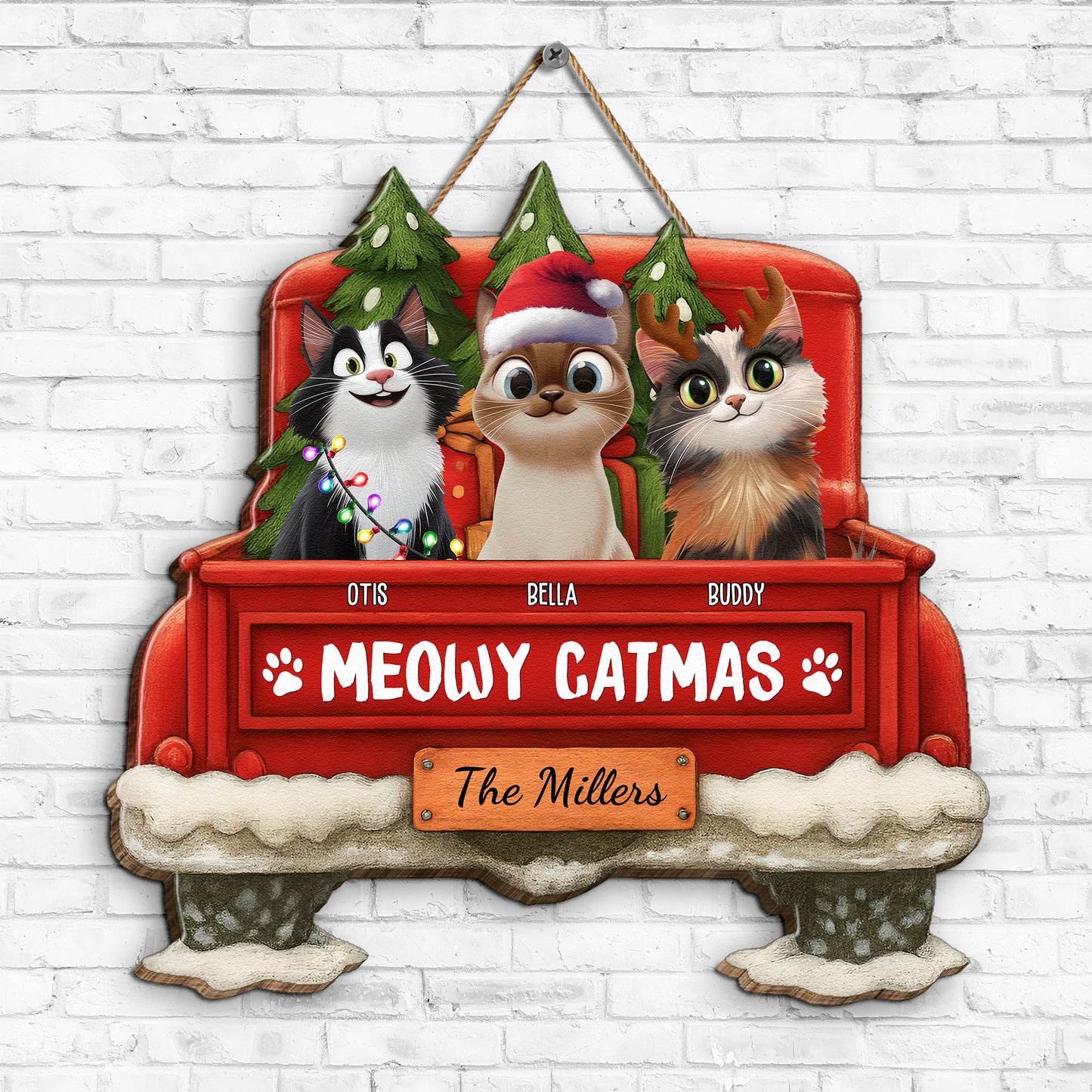 Meowy Catmas - 3D Style - Personalized Wood Sign