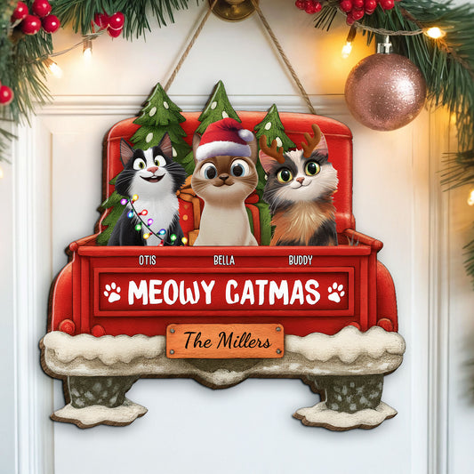 Meowy Catmas - 3D Style - Personalized Wood Sign