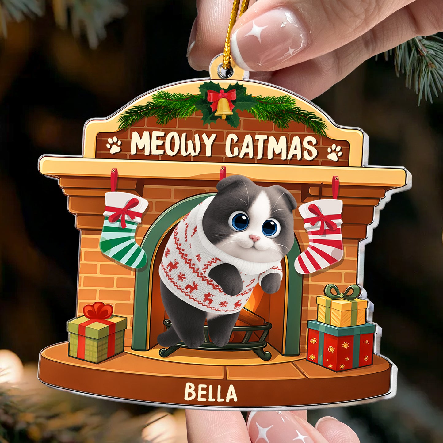 Meowy Catmas - Hanging Cat - Personalized Acrylic Ornament