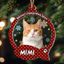 Meowy Christmas Gift For Cat Lovers - Personalized Wood And Acrylic Photo Ornament