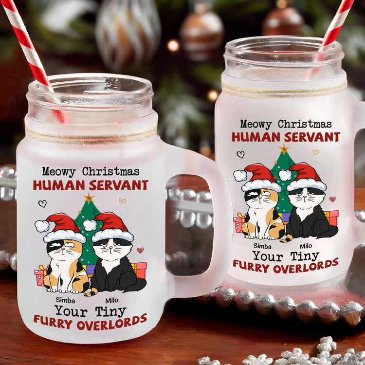 Meowy Christmas - Personalized Mason Jar Cup With Straw