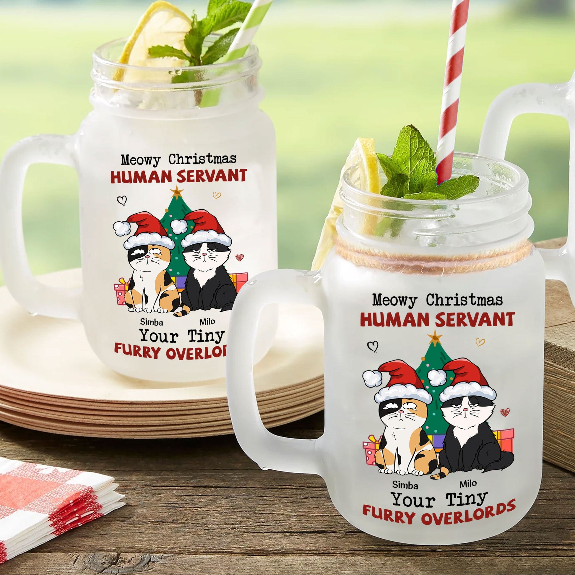 Meowy Christmas - Personalized Mason Jar Cup With Straw