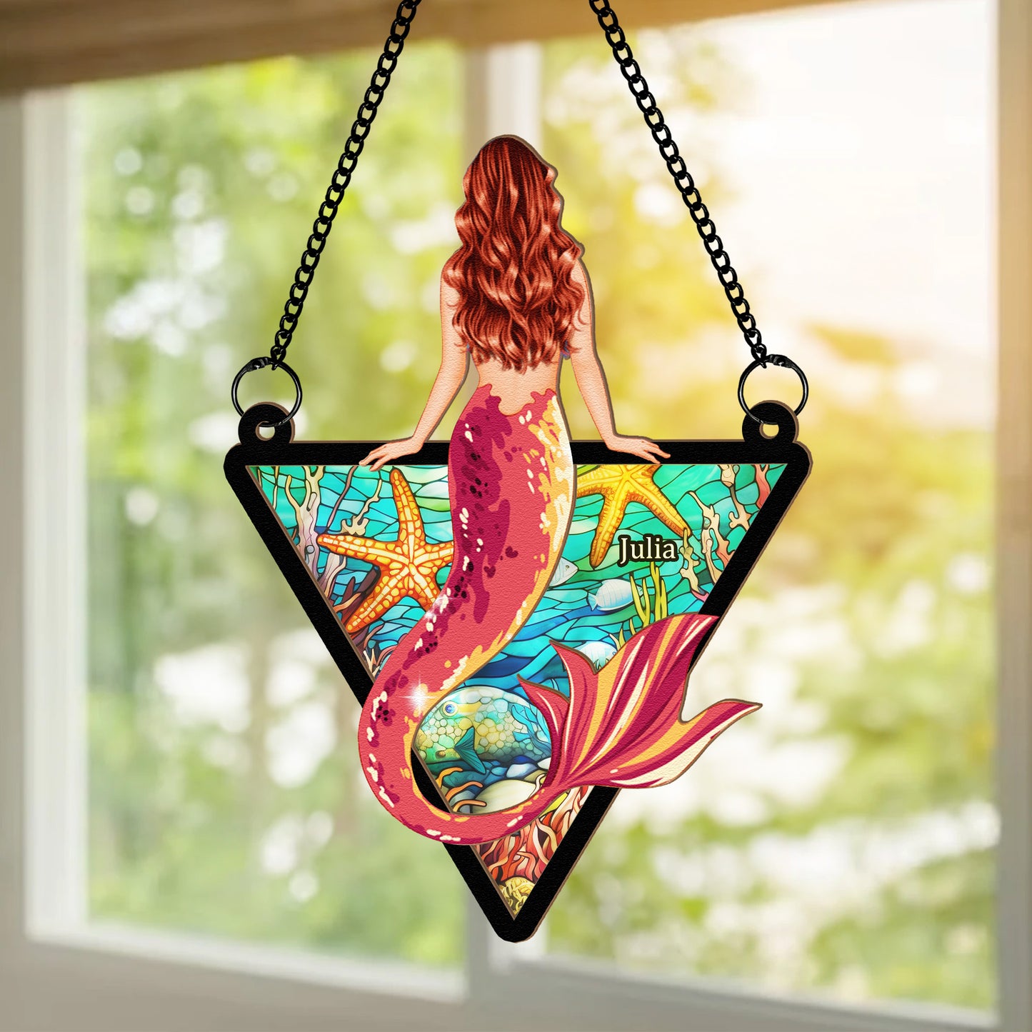 Mermaid Girl - Personalized Window Hanging Suncatcher Ornament