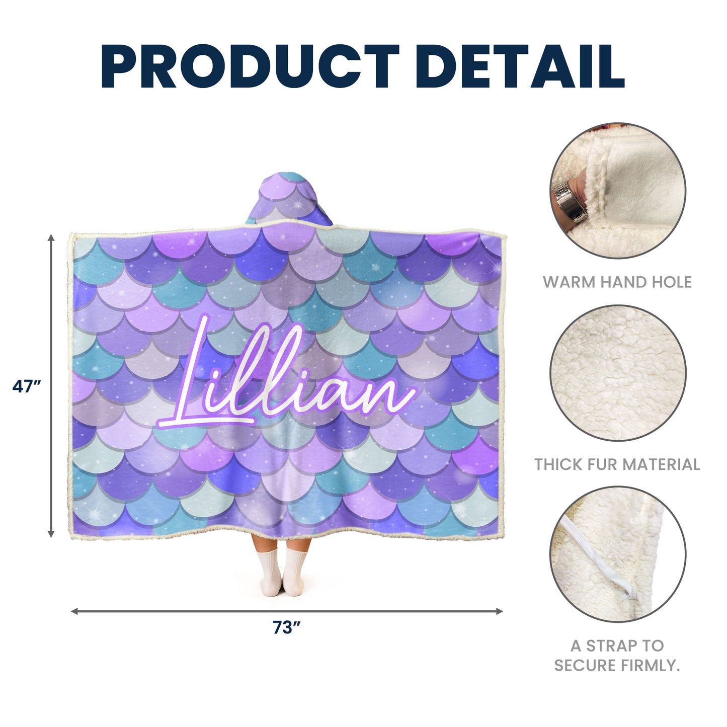 Mermaid Blanket For Kid - Personalized Wearable Blanket Hoodie