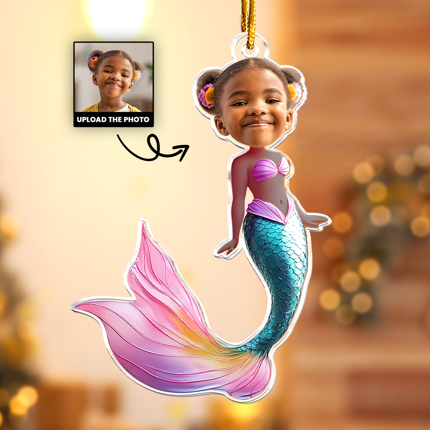 Mermaid Princess - Custom Face Ornament Gifts For Girl - Personalized Acrylic Photo Ornament