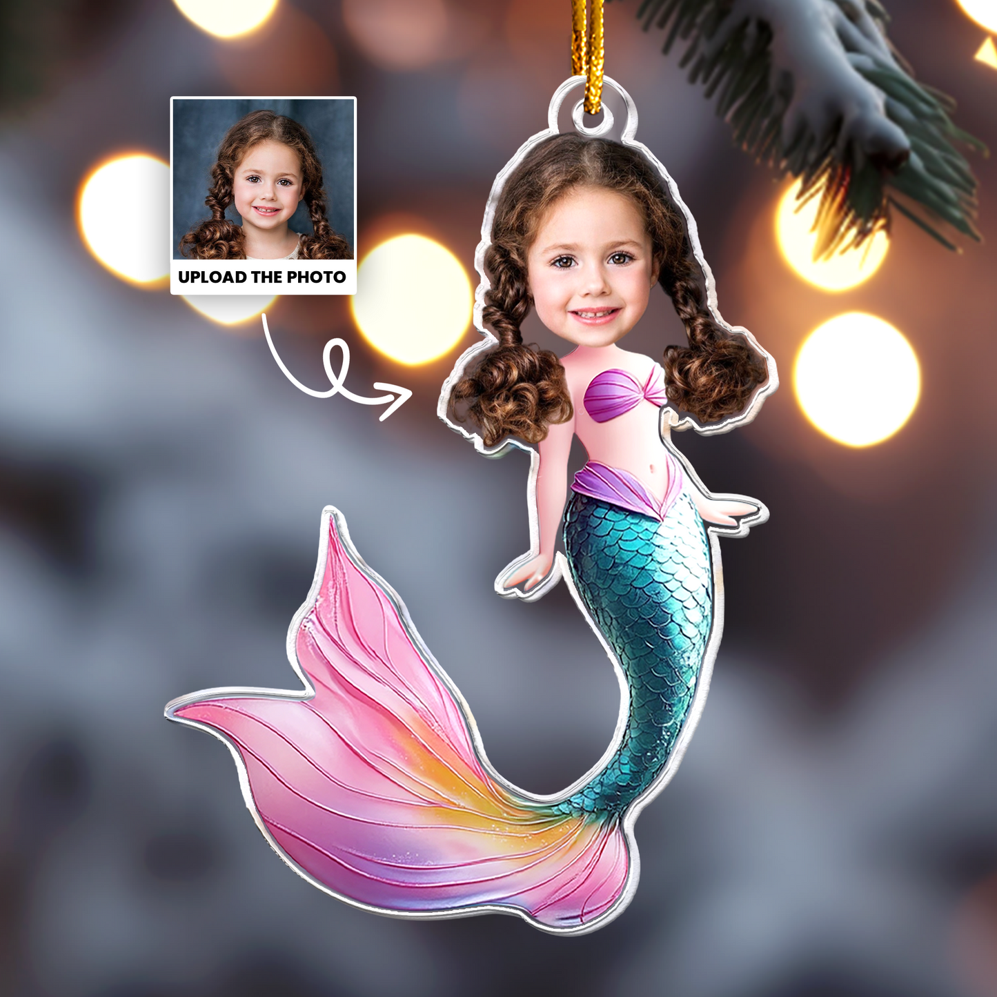 Mermaid Princess - Custom Face Ornament Gifts For Girl - Personalized Acrylic Photo Ornament