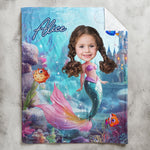 Mermaid Princess - Gifts For Daughters, Little Girls - Custom Name & Face - Personalized Photo Blanket