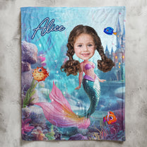 Mermaid Princess - Gifts For Daughters, Little Girls - Custom Name & Face - Personalized Photo Blanket