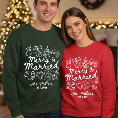 Merry And Married Couple Matching Sweatshirts - Personalized Matching Sweatshirts