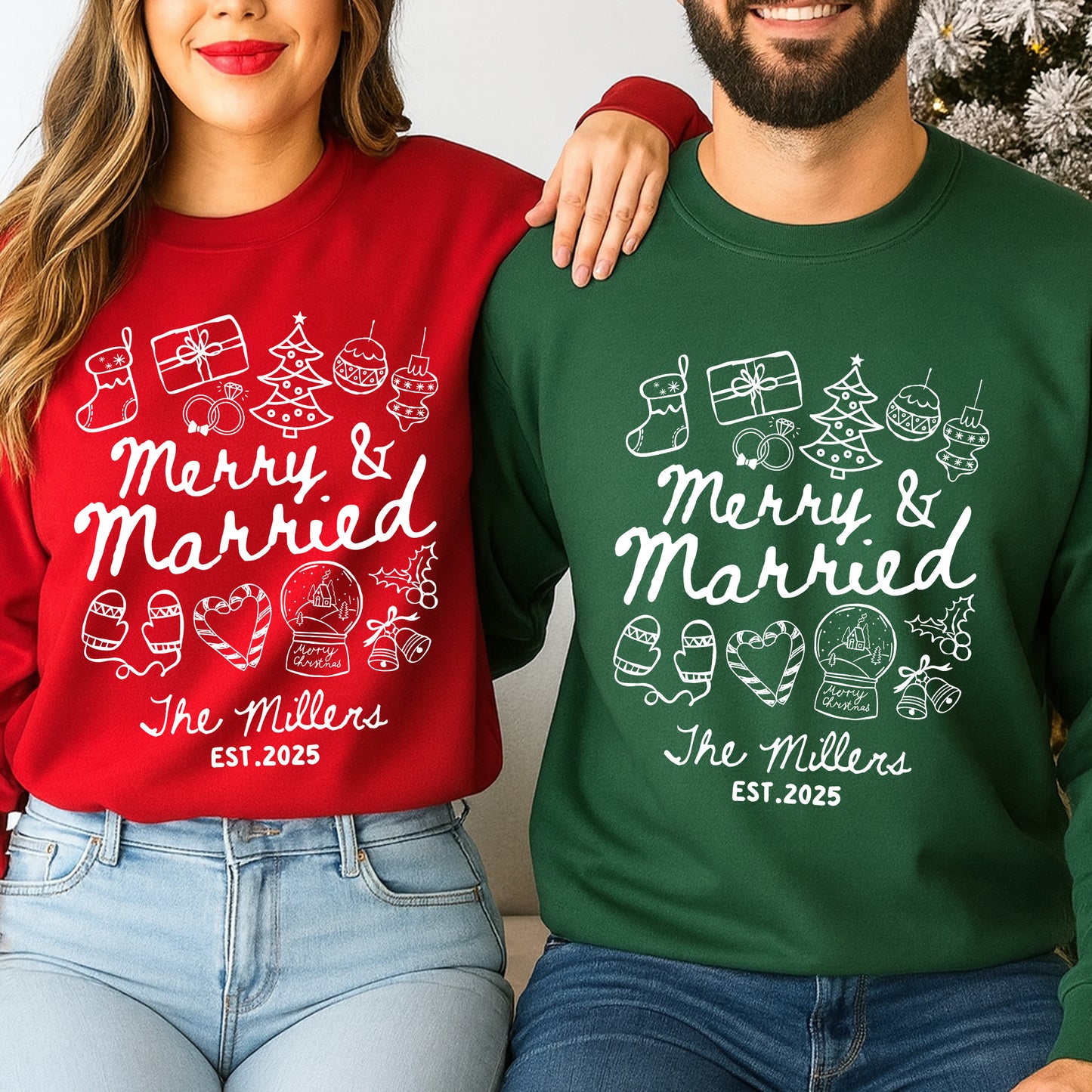 Merry And Married Couple Matching Sweatshirts - Personalized Sweatshirts