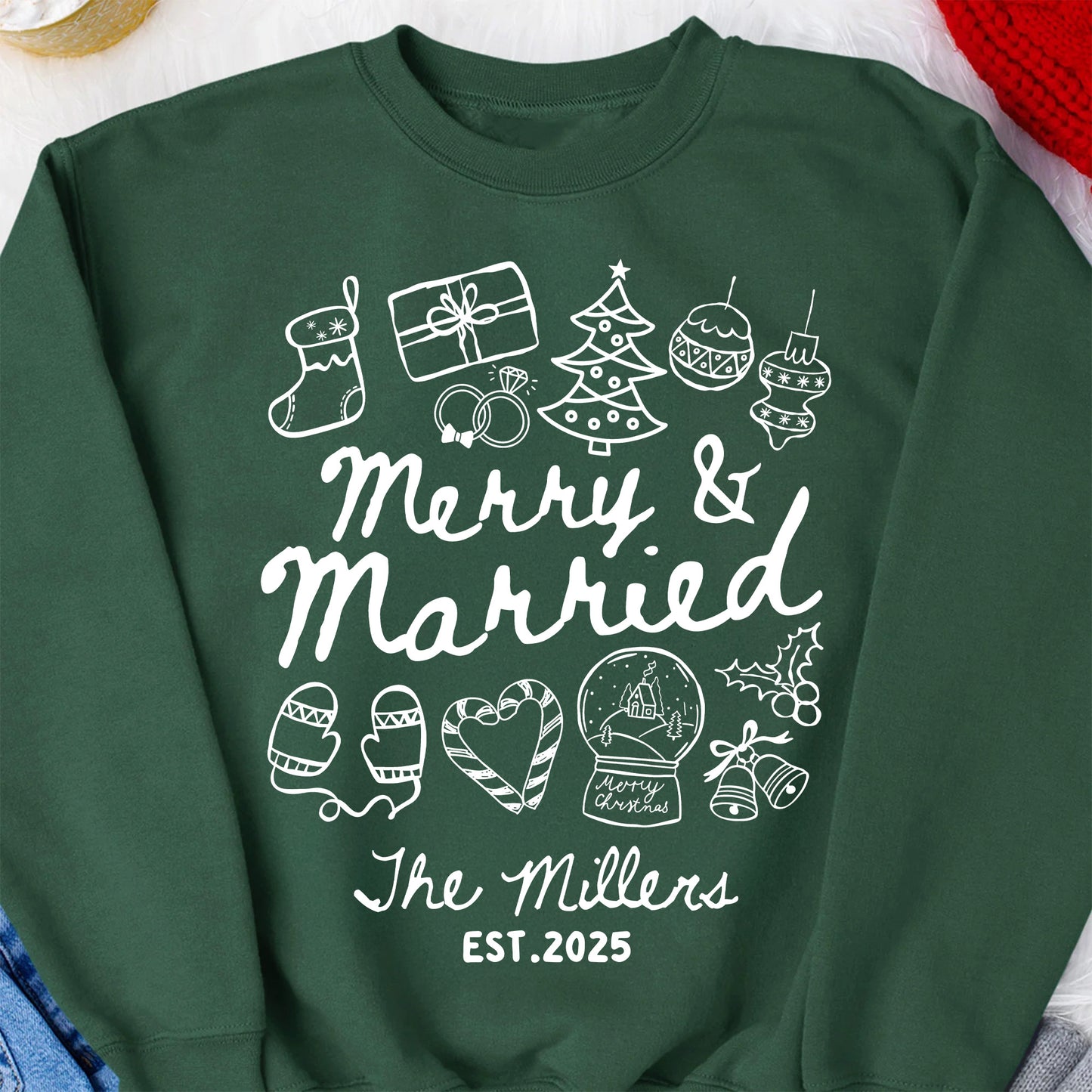 Merry And Married Couple Matching Sweatshirts - Personalized Sweatshirts