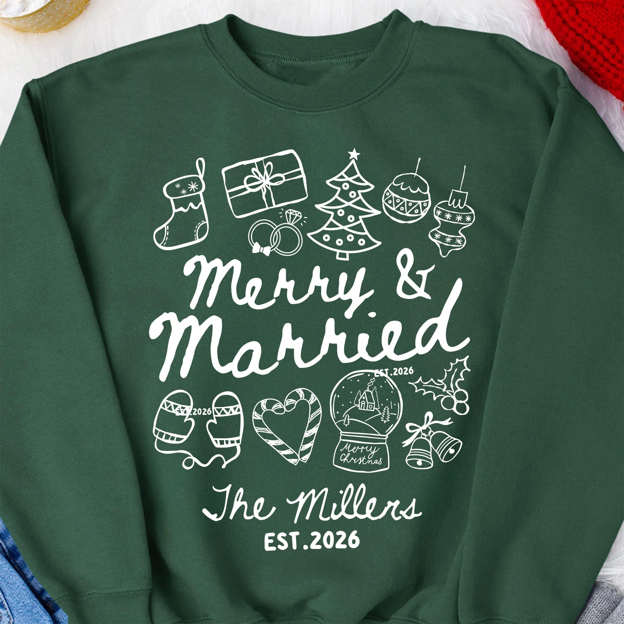 Merry And Married Couple Matching Sweatshirts - Personalized Sweatshirts