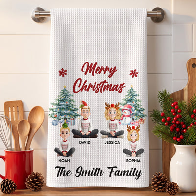 Merry Christmas Family Sitting - Personalized Kitchen Towel