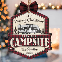 Merry Christmas From Our Campsite - Personalized Wooden Ornament