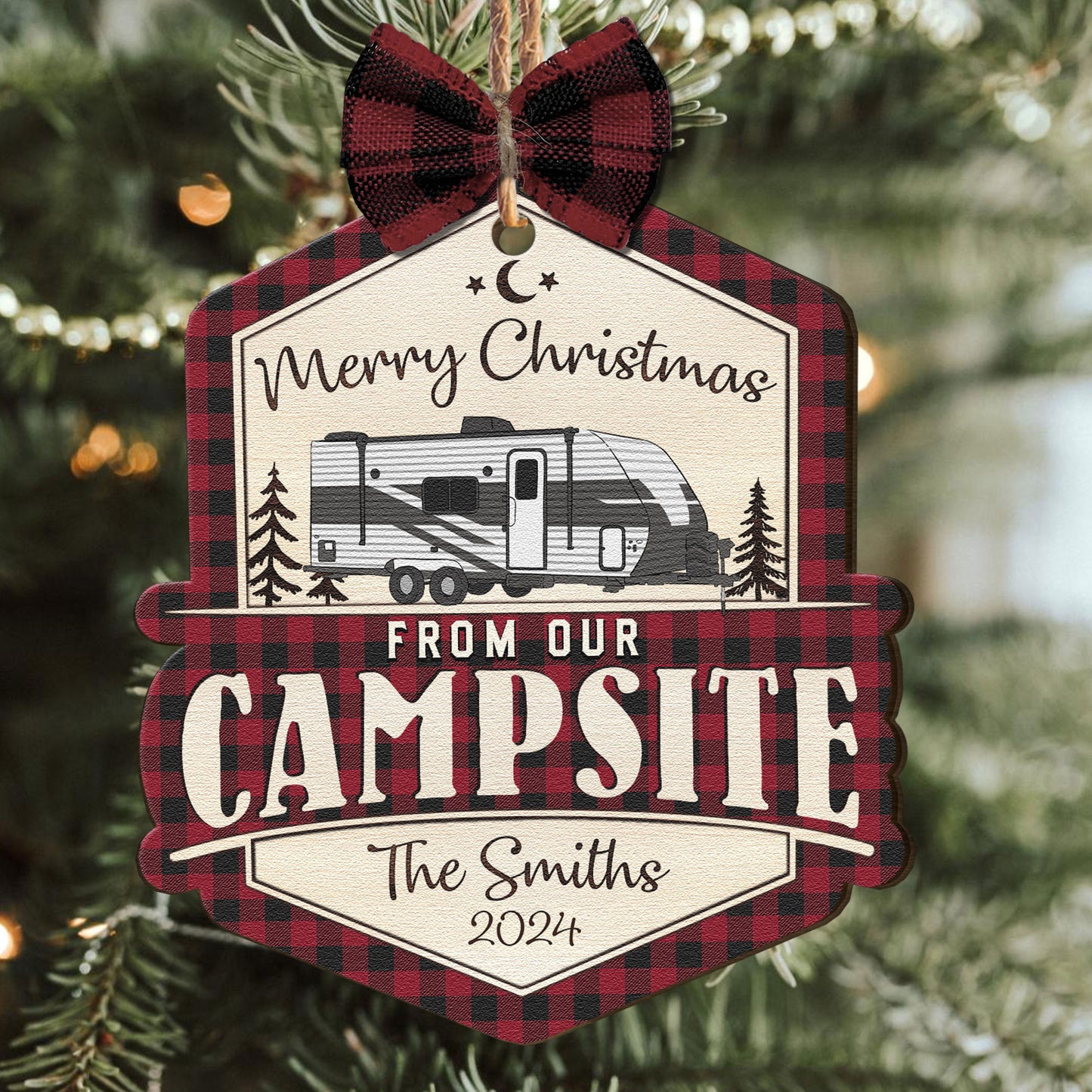 Merry Christmas From Our Campsite - Personalized Wooden Ornament