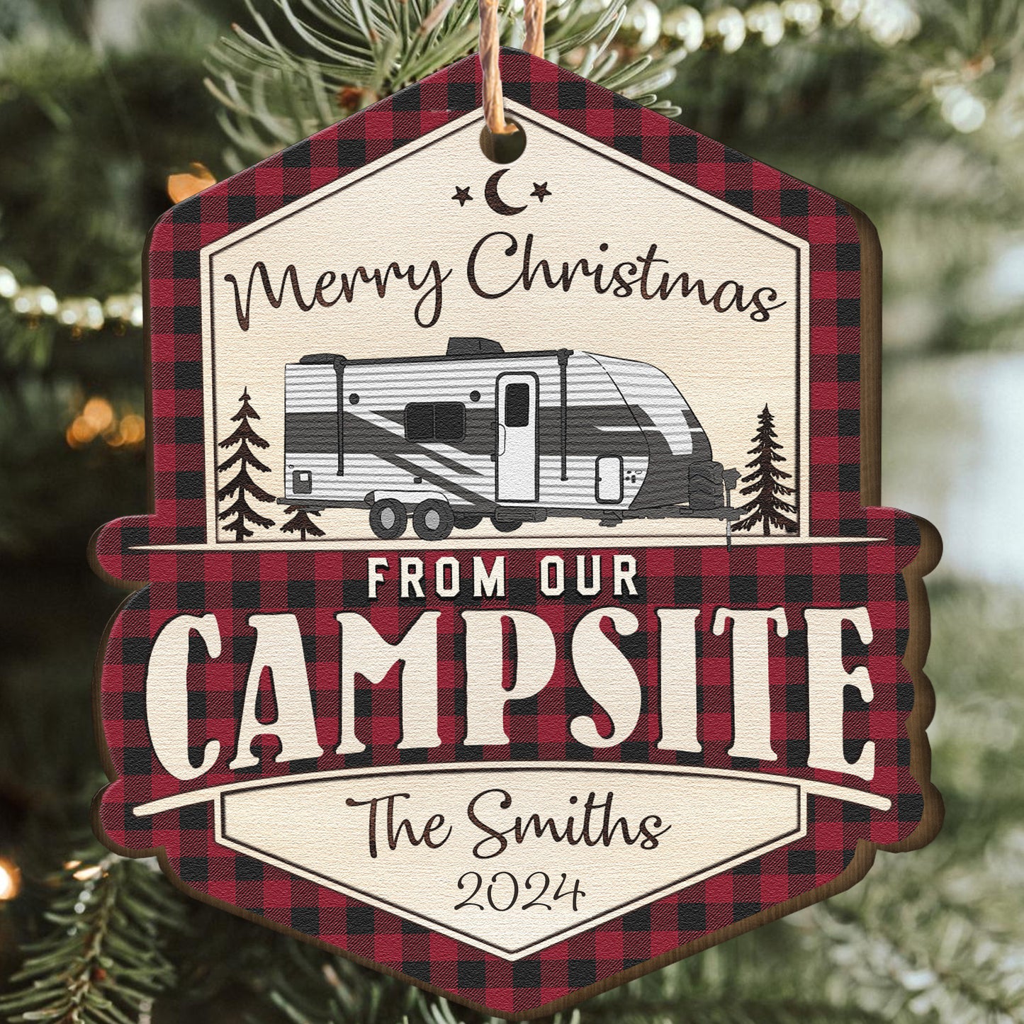 Merry Christmas From Our Campsite - Personalized Wooden Ornament