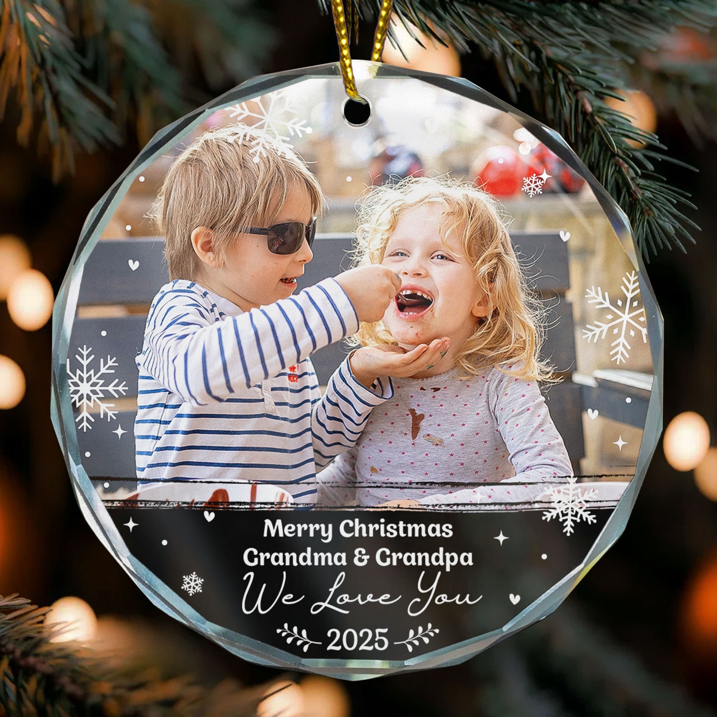 Merry Christmas Grandparents - Personalized Glass Photo Ornament