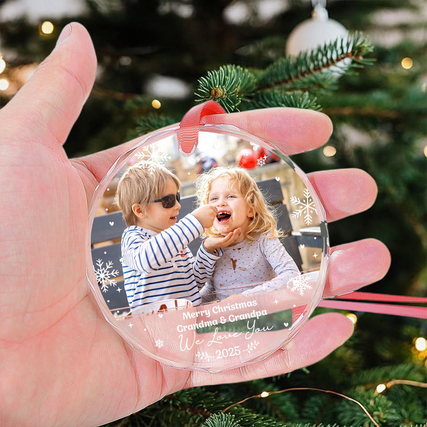 Merry Christmas Grandparents - Personalized Glass Photo Ornament