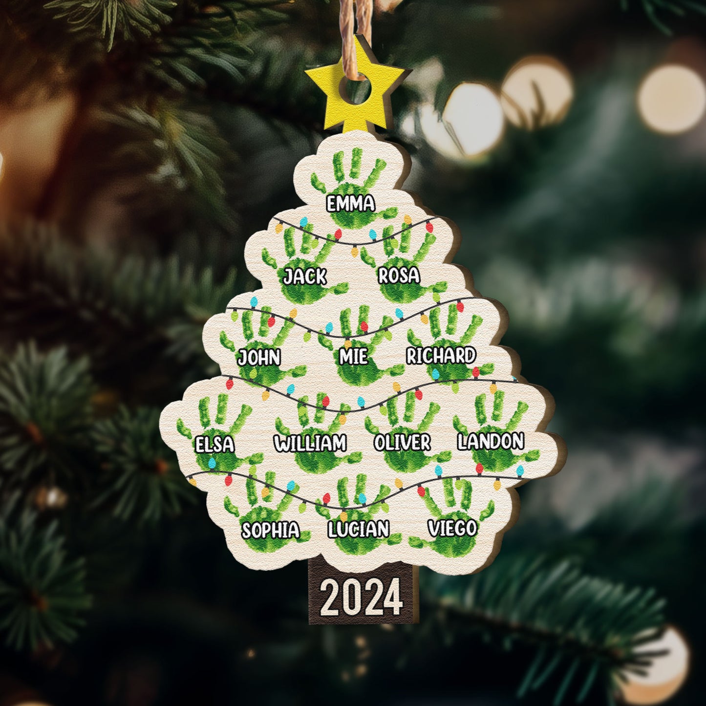 Merry Christmas Hands Down Christmas Light - Personalized Wooden Ornament