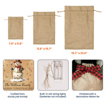 Merry Christmas Vintage Style - Personalized Lighted Burlap Sack