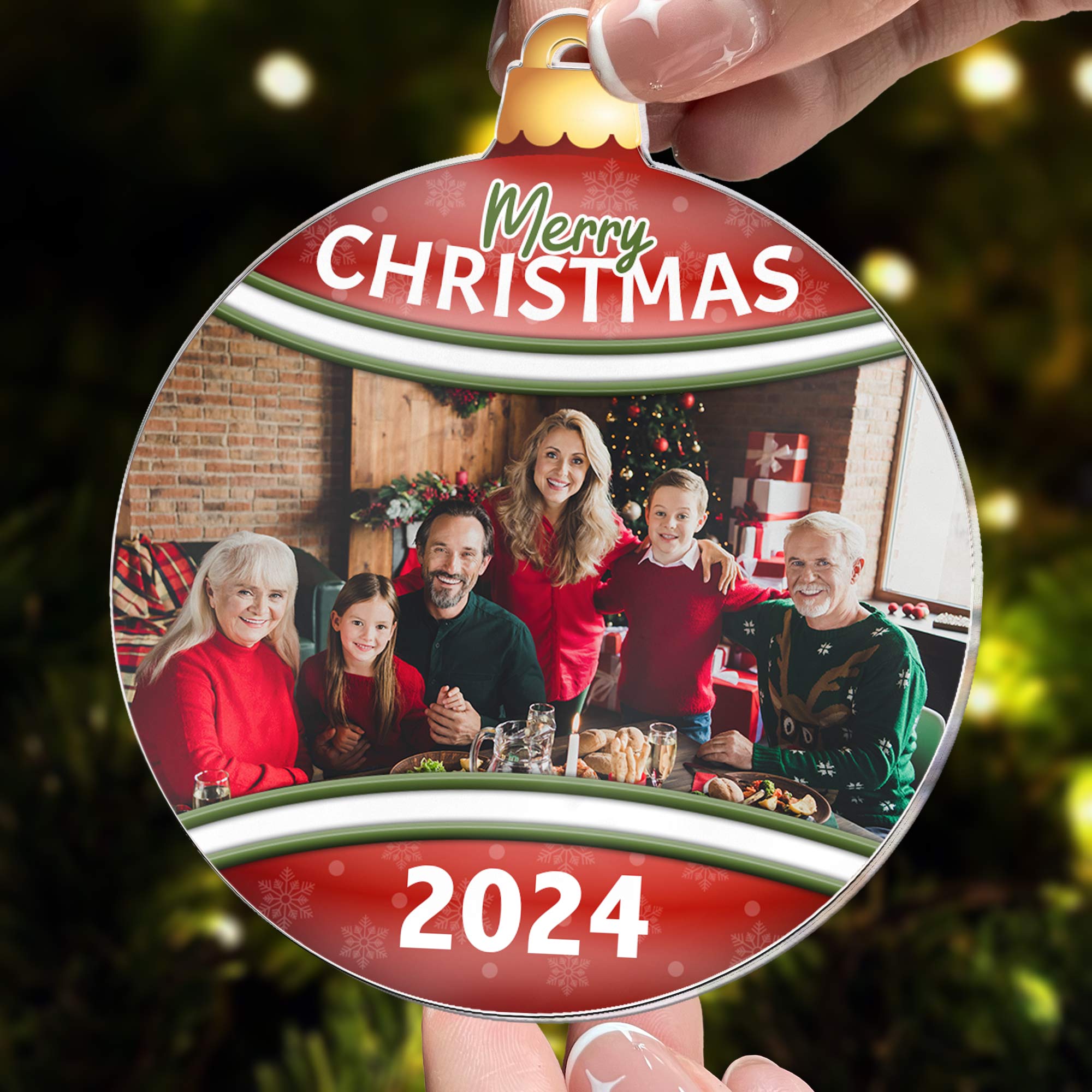 Merry Christmas With Family - Personalized Acrylic Photo Ornament