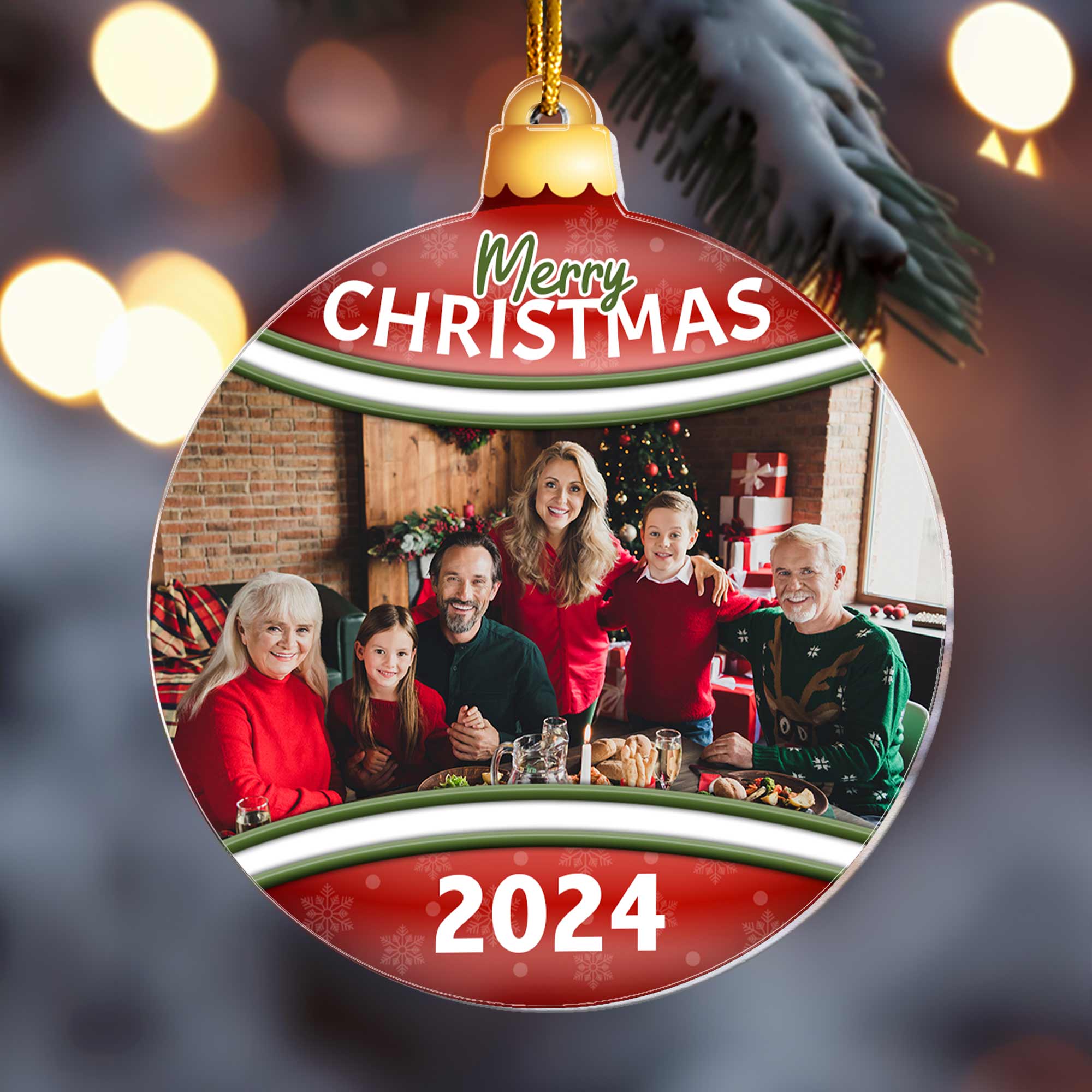 Merry Christmas With Family - Personalized Acrylic Photo Ornament