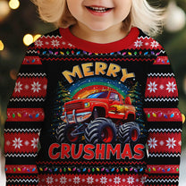 Merry Crushmas Monster Truck Christmas For Kids - Personalized Ugly Sweater
