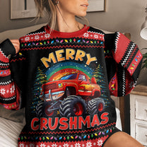 Merry Crushmas Monster Truck Christmas For Kids - Personalized Ugly Sweater