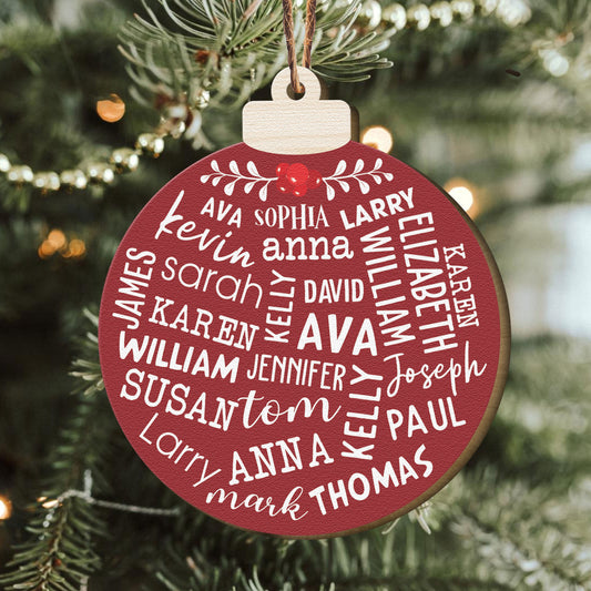 Merry Family Custom Names Jingle Bell - Personalized Wooden Ornament