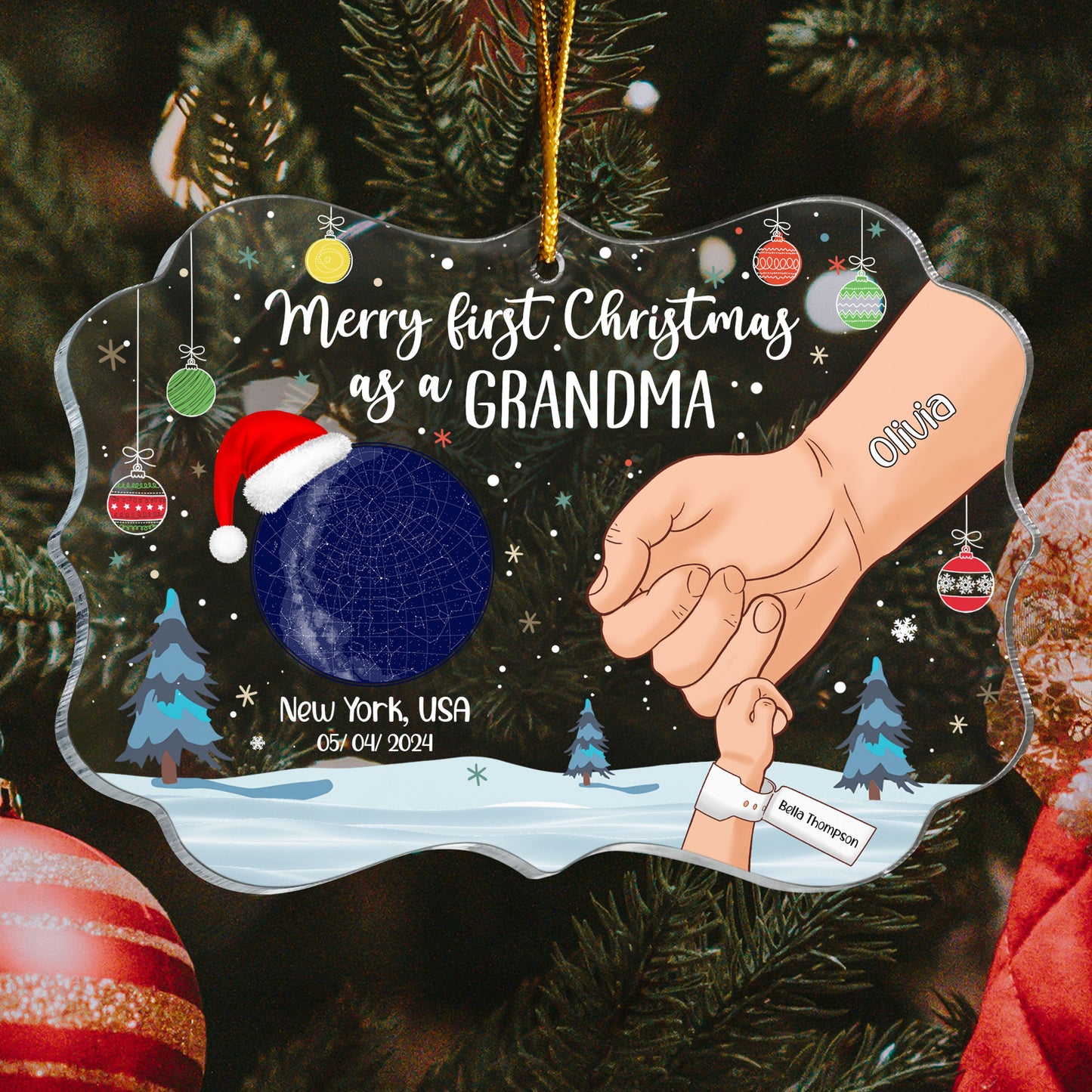 Merry First Christmas As A Grandma - Personalized Acrylic Ornament