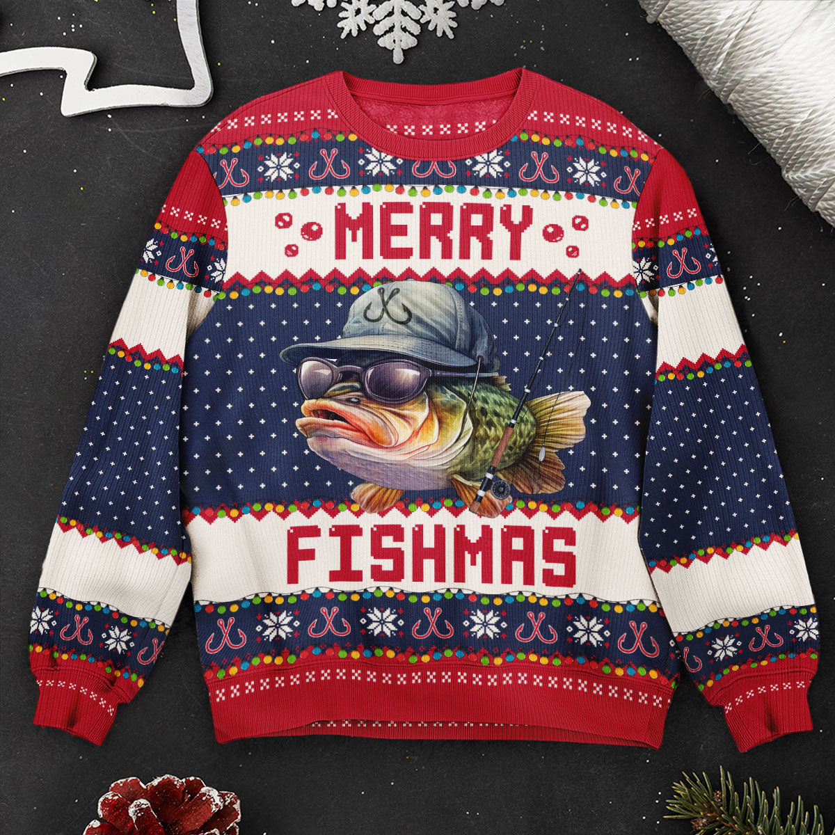 Merry Fishmas For Fishing Dad, Grandpa - Personalized Ugly Sweater –  Macorner